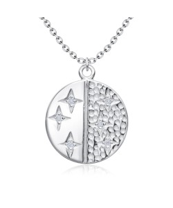 Beautiful Stars and Moon Shaped Silver Necklace SPE-5242 